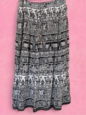Bohemian Black & White Printed Maxi Skirt